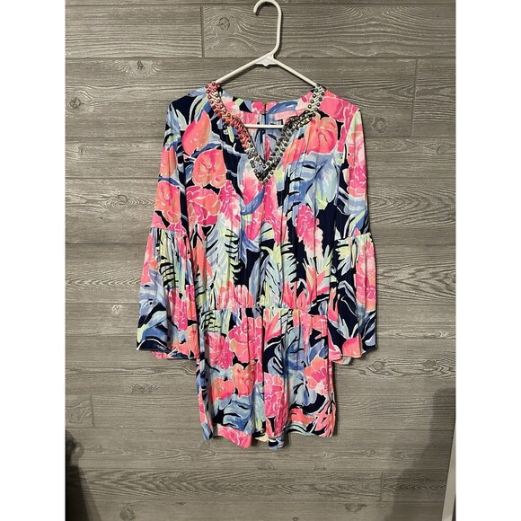 Lilly Pulitzer Ariele Romper in High Tide Navy Tropicolada Lightweight S‎ - Picture 1 of 10